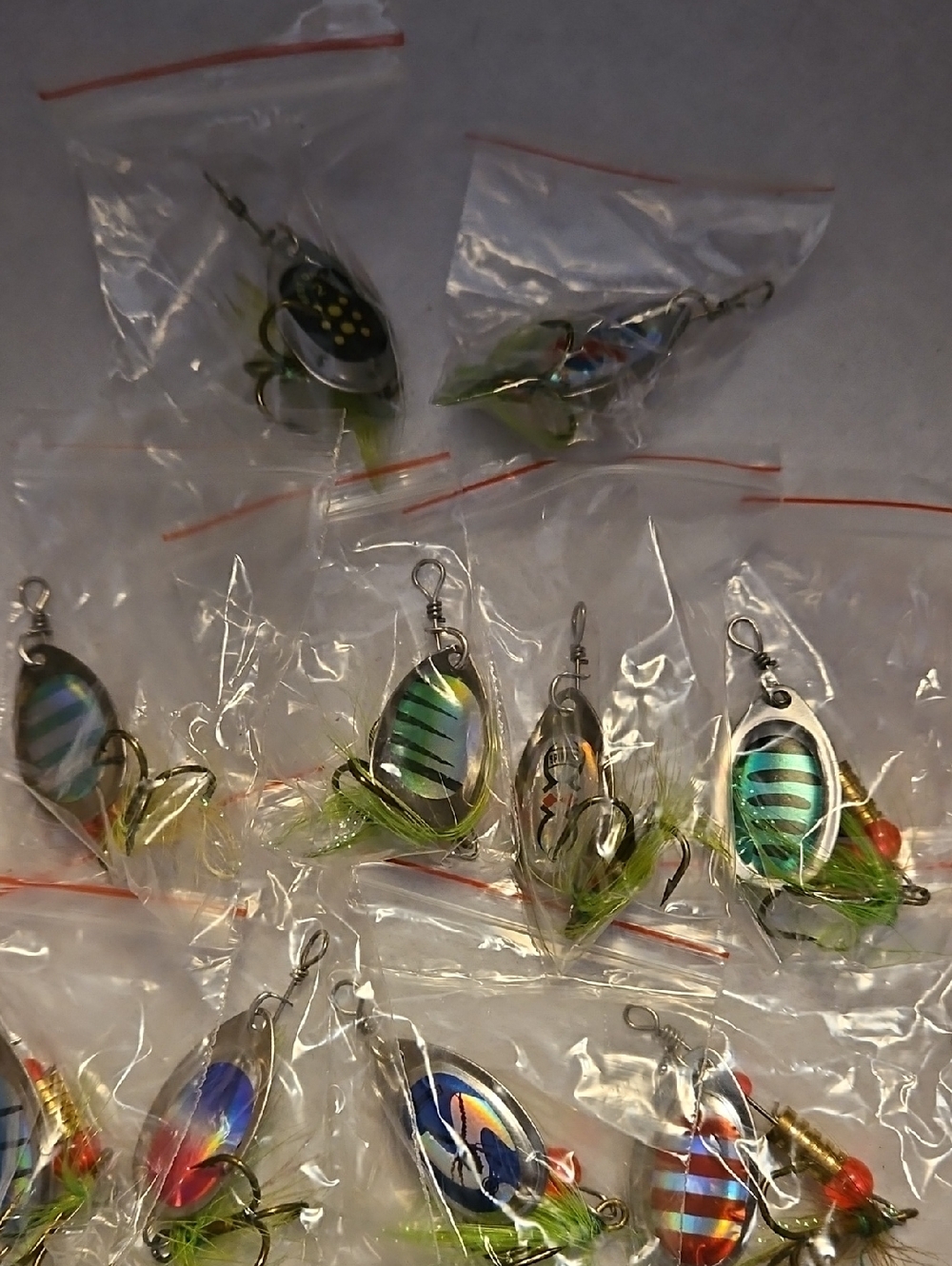 Assorted Metallic Fishing Spinner Lures - Green & Blue Accents, New